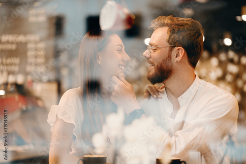 Loving couple in a coffee shop