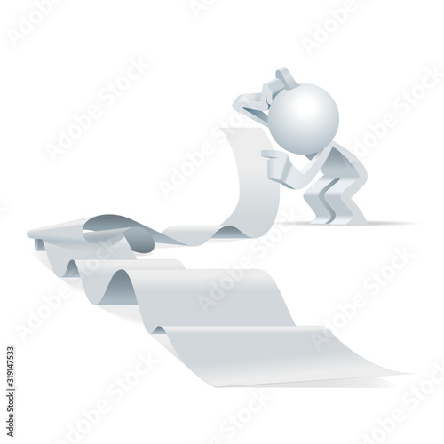Cute little white Simplified man feel headache when looking at the long list and don't know what to do
