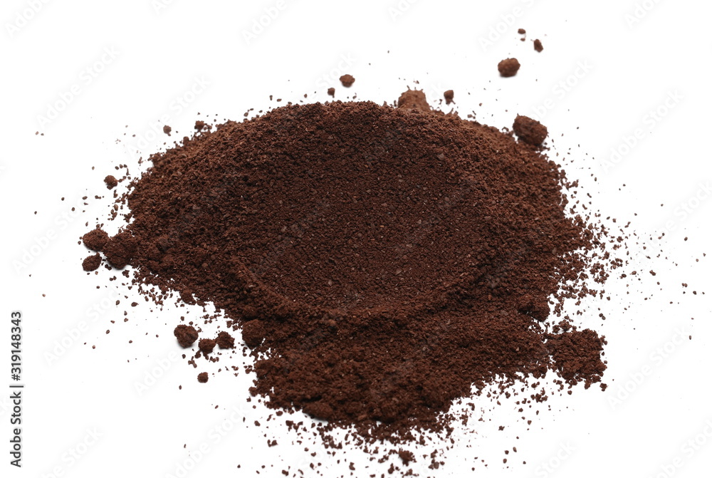 Milled coffee powder for espresso isolated on white background Milled coffee powder for espresso isolated on white background
