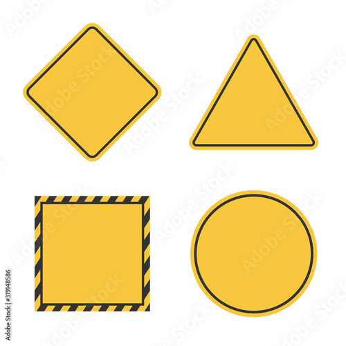 hazard blank sign set, empty yellow caution symbol