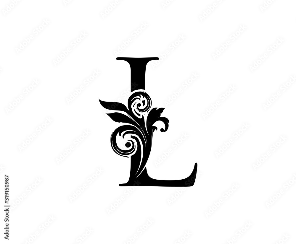 Elegant L Letter Swirl Logo. Black L With Classy Leaves Shape design perfect for fashion, Jewelry, Beauty Salon, Cosmetics, Spa, Hotel and Restaurant Logo. 