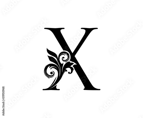 Elegant X Letter Swirl Logo. Black X With Classy Leaves Shape design perfect for fashion, Jewelry, Beauty Salon, Cosmetics, Spa, Hotel and Restaurant Logo. 
