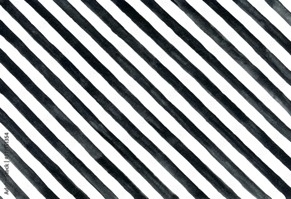 Classic diagonal black watercolor stripes pattern on white background. Classic diagonal black watercolor stripes pattern on white background.