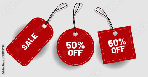 red discount label with various shape - Vector