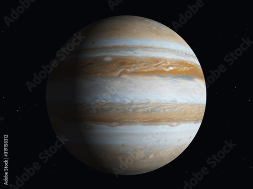Planet Jupiter, teilweise beleuchtet durch die Sonne