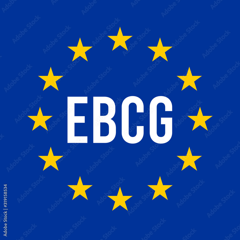 EBCG, European Border and Coast Guard sign illustration with the European flag EBCG, European Border and Coast Guard sign illustration with the European flag