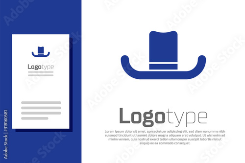 Blue Man hat with ribbon icon isolated on white background. Logo design template element. Vector Illustration