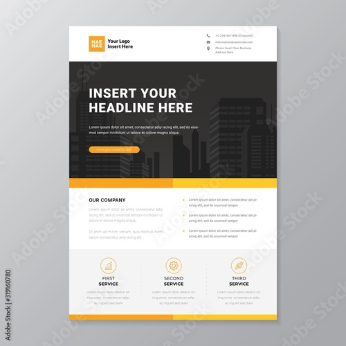 A4 modern elegant business template flayer poster pamphlet brochure with space for photo background in orange, black, grey and white color cmyk ready to print vector editable layer