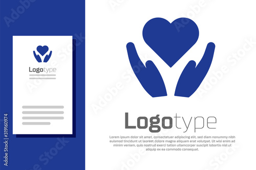 Blue Heart on hand icon isolated on white background. Hand giving love symbol. Valentines day symbol. Logo design template element. Vector Illustration