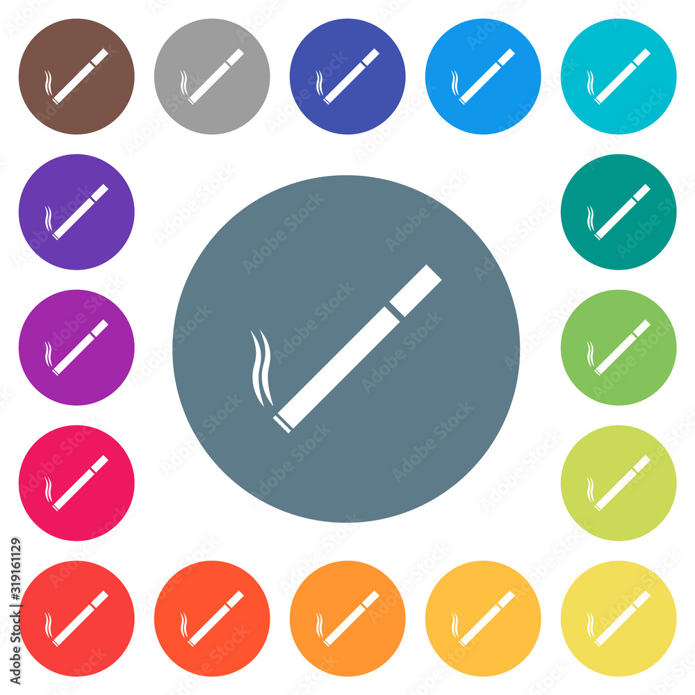 Cigarette flat white icons on round color backgrounds Cigarette flat white icons on round color backgrounds