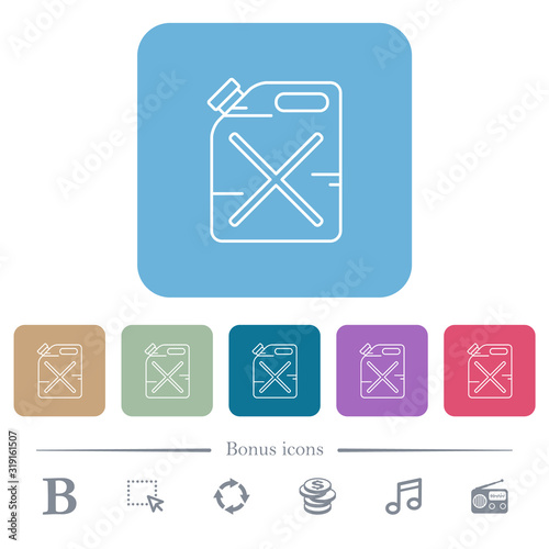 Gas can flat icons on color rounded square backgrounds