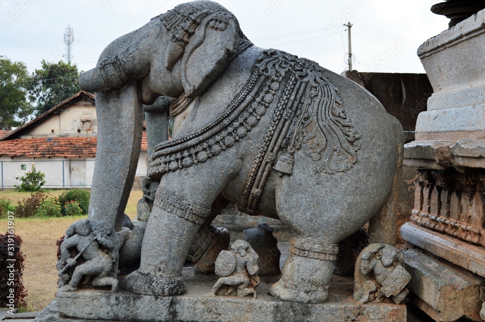 Elephant statue at Veera Narayana Hoysala temple , Belavadi, Karnataka, India