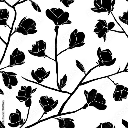 Floral Seamless pattern. Blooming magnolia isolated on a white background.Texture for web, print, wallpaper, home decor, spring fashion fabric, textile, invitation or website background.