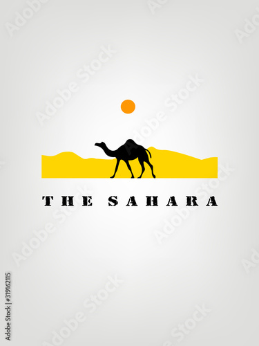 Camel in desert logo on a white background