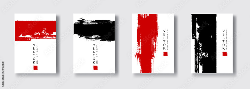 vector red black ink brush stroke banner - obrazy, fototapety, plakaty 
