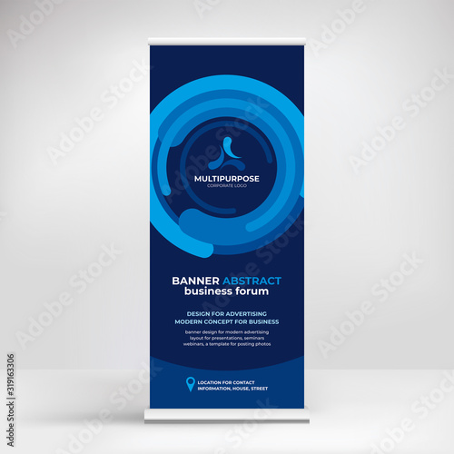 Banner design, roll-up stand for advertising, conferences, seminars, poster template for placing photos and text. Creative background for presentation	