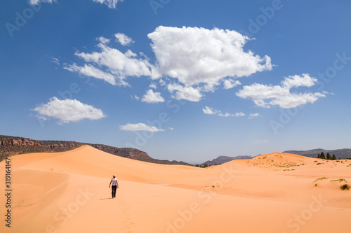 Asian woman alone in desert  Coral Pink Sand Dunes  Utah