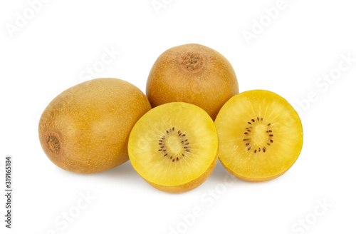 ripe gold kiwi fruits isolated on white background