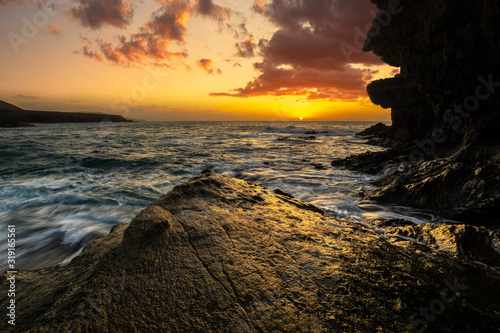 sunset on the rocky coast  Canary Islands - Fuerteventura - Ajuy