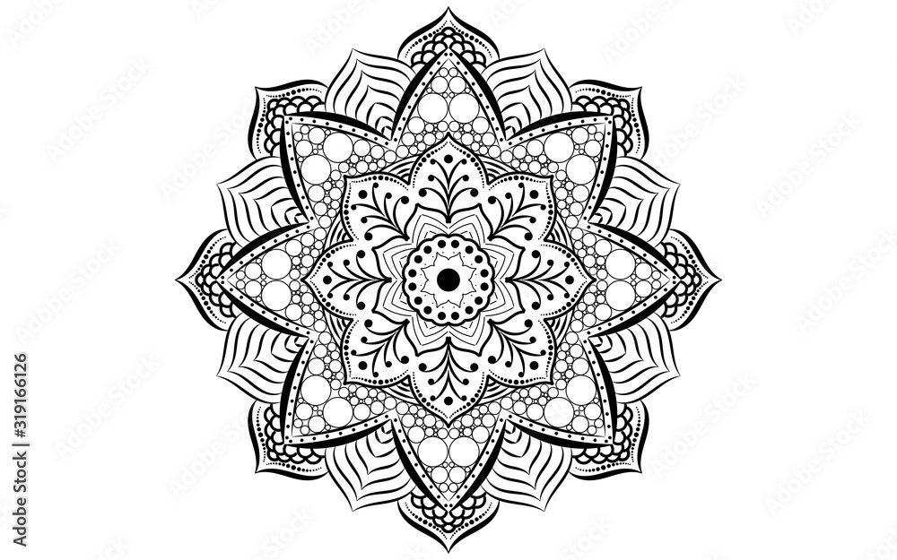 Circular pattern flower of mandala with black and white,Vector mandala floral patterns with white background Circular pattern flower of mandala with black and white,Vector mandala floral patterns with white background