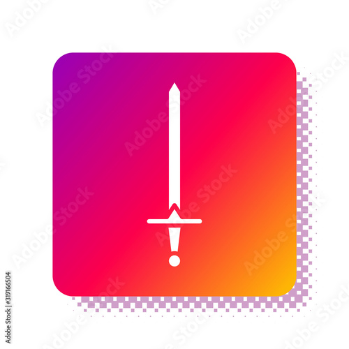 White Medieval sword icon isolated on white background. Medieval weapon. Square color button. Vector Illustration