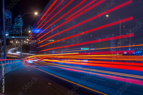 Long exposure picture of a night traffic through the Anzac Bridge in Sydney © fogaas