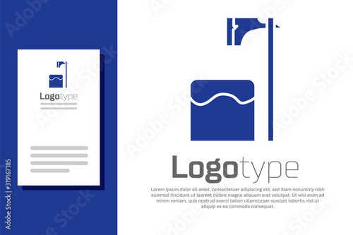 Blue Executioner axe in tree block icon isolated on white background. Hangman, torturer, executor, tormentor, butcher, headsman. Logo design template element. Vector Illustration