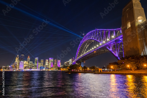 The Sydney Harbour Bridge and the city at night during Vivid Annual Festival of light © fogaas