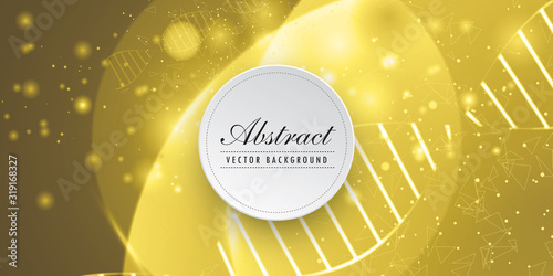 Science concept image of human hand touching DNA. yellow light abstraction of digital art. Vector illustration.