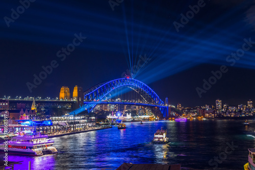 The Sydney Harbour Bridge and the city at night during Vivid Annual Festival of light © fogaas