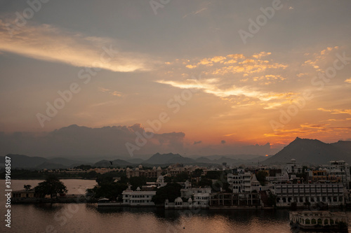 sunset over the indian city udaipur