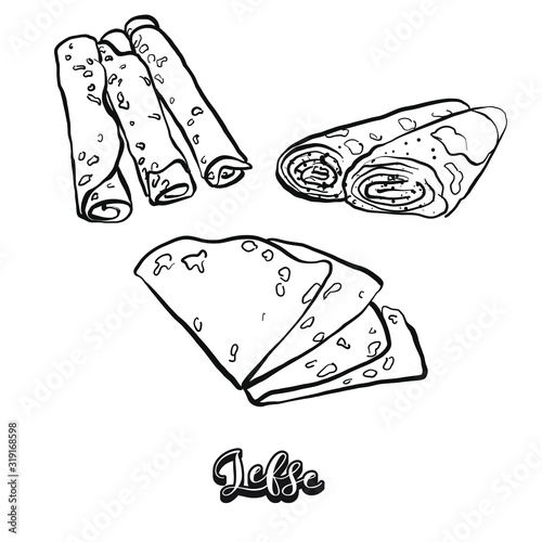 Lefse food sketch separated on white