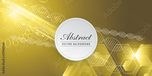 Wireframe DNA molecules structure mesh on soft yellow background. Science and Technology concept
