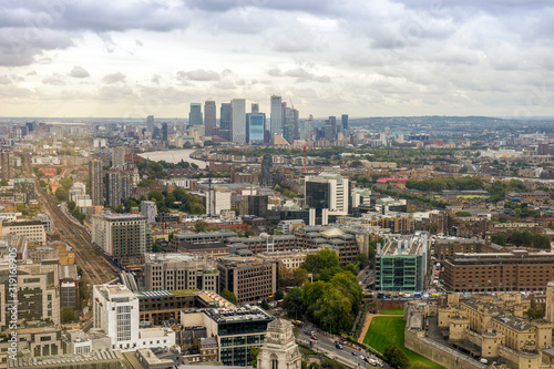 Aerial view of financial center in London, United Kingdom