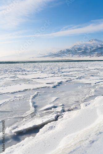 Floating ice block in Xinjiang China Sayram(sailimu) lake in winter season.