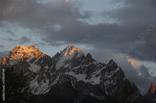 sunset in mountains peak in Dolomite Alps