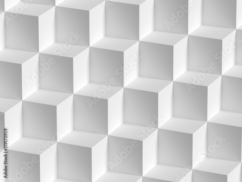 Abstract white 3D geometric cubes background. 3d rendering - illustration.