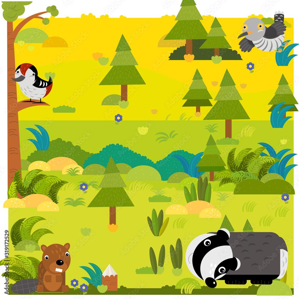 cartoon forest with wild animal opossum and other animals cartoon forest with wild animal opossum and other animals