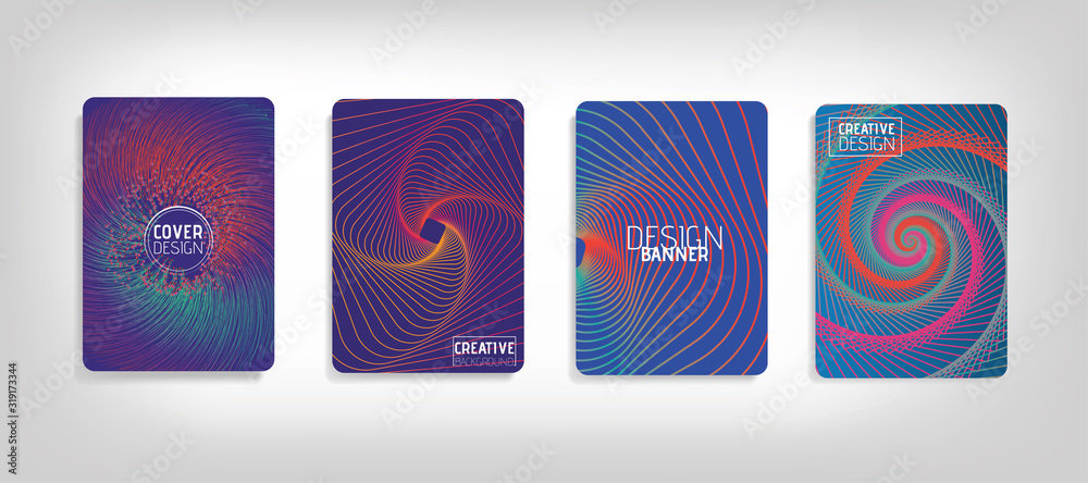 Cover geometric minimal. Set. Vector abstract line pattern for poster design. Set of templates for business brochures. Cool gradients. Graphic pattern for annual album backdrop.