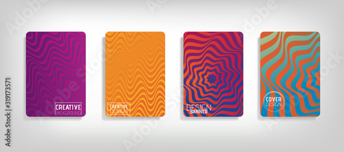 Cover geometric minimal. Set. Vector abstract line pattern for poster design. Set of templates for business brochures. Cool gradients. Graphic pattern for annual album backdrop.