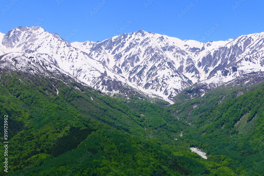 中部山岳国立公園、北アルプス、白馬岳。白馬、長野、日本。5月下旬。