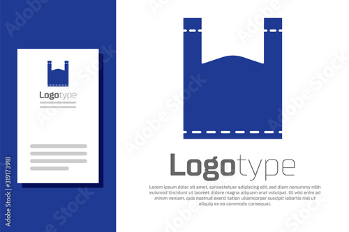 Blue Plastic bag icon isolated on white background. Disposable cellophane and polythene package prohibition sign. Logo design template element. Vector Illustration