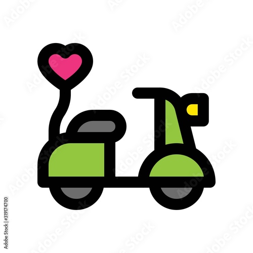 valentines related love and romance bike with hearts vector with editable stroke,