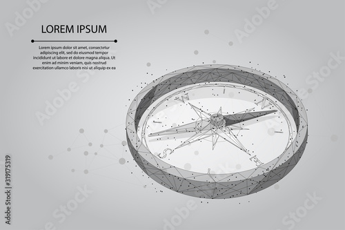 Abstract mash line and point polygonal compass icon. Low poly style design vector illustration