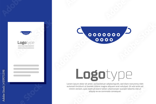 Blue Kitchen colander icon isolated on white background. Cooking utensil. Cutlery sign. Logo design template element. Vector Illustration