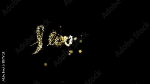 I Love You gold glitter sign with golden sequins, lights, sparks and flashes. The lights write lettering and flying away. Can be used for valentines day. 4K