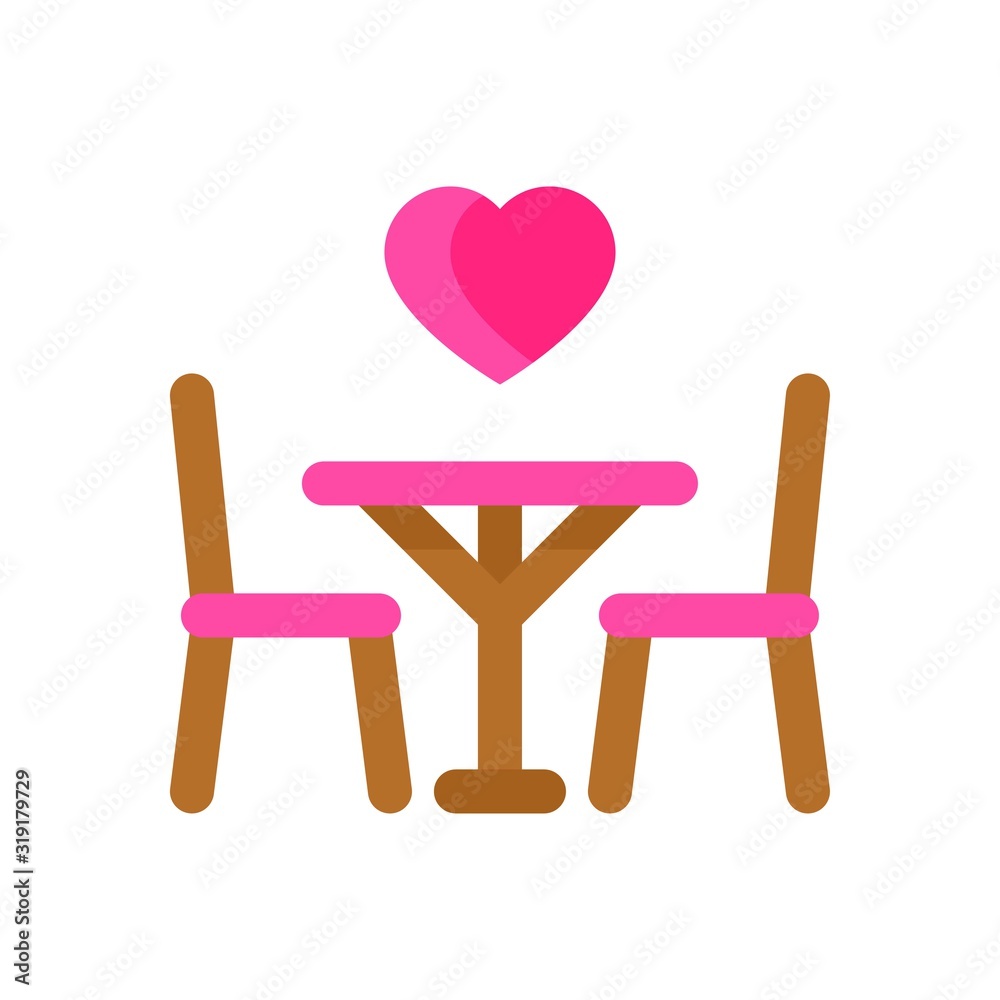 love and wedding related table and chairs with heart vectors in flat design, love and wedding related table and chairs with heart vectors in flat design,