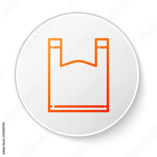 Orange line Plastic bag icon isolated on white background. Disposable cellophane and polythene package prohibition sign. White circle button. Vector Illustration