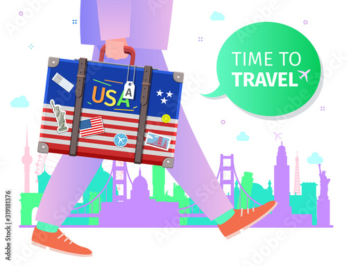 Concept of travel or studying English. Time to travel message.
