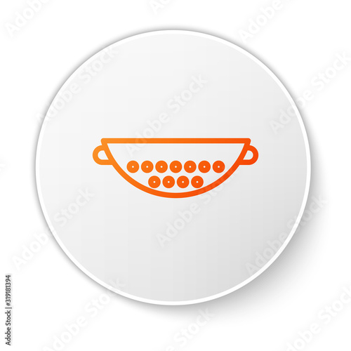Orange line Kitchen colander icon isolated on white background. Cooking utensil. Cutlery sign. White circle button. Vector Illustration